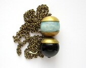 NEW - Amazonite and onix beads and brass necklace