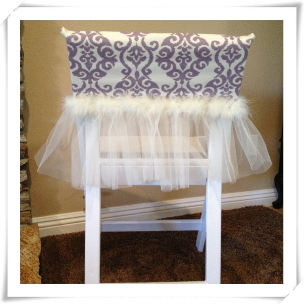 Purple Damask Bride Chair Cover with veil