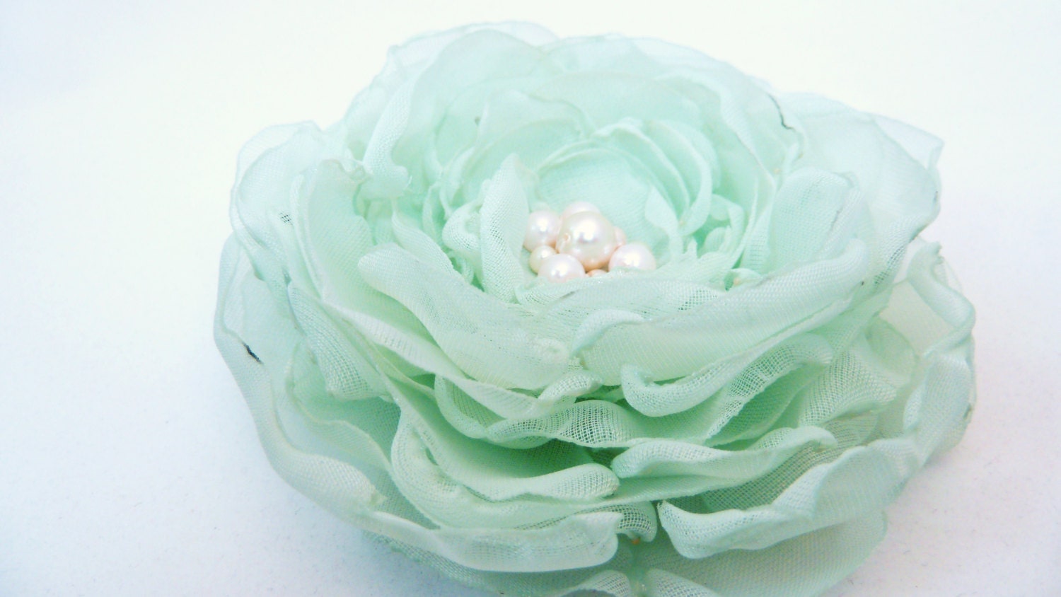 Soft and Romantic Mint Green, Seafoam, Pistachio Chiffon Flower Brooch, Hair clip or Applique, Spring or Summer Bridal Party, Easter, Prom, - BananaSueBoutique