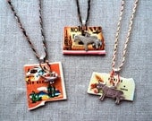 Vintage Kansas North Dakota, New Mexico puzzle pendant on cashmere cord