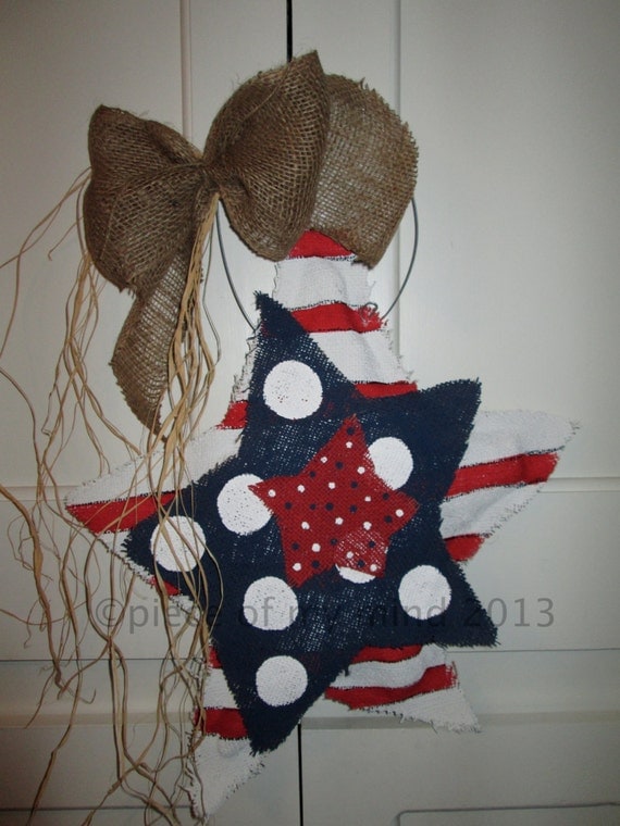 Burlap Stars Red, White and Blue Burlap Door Hanger
