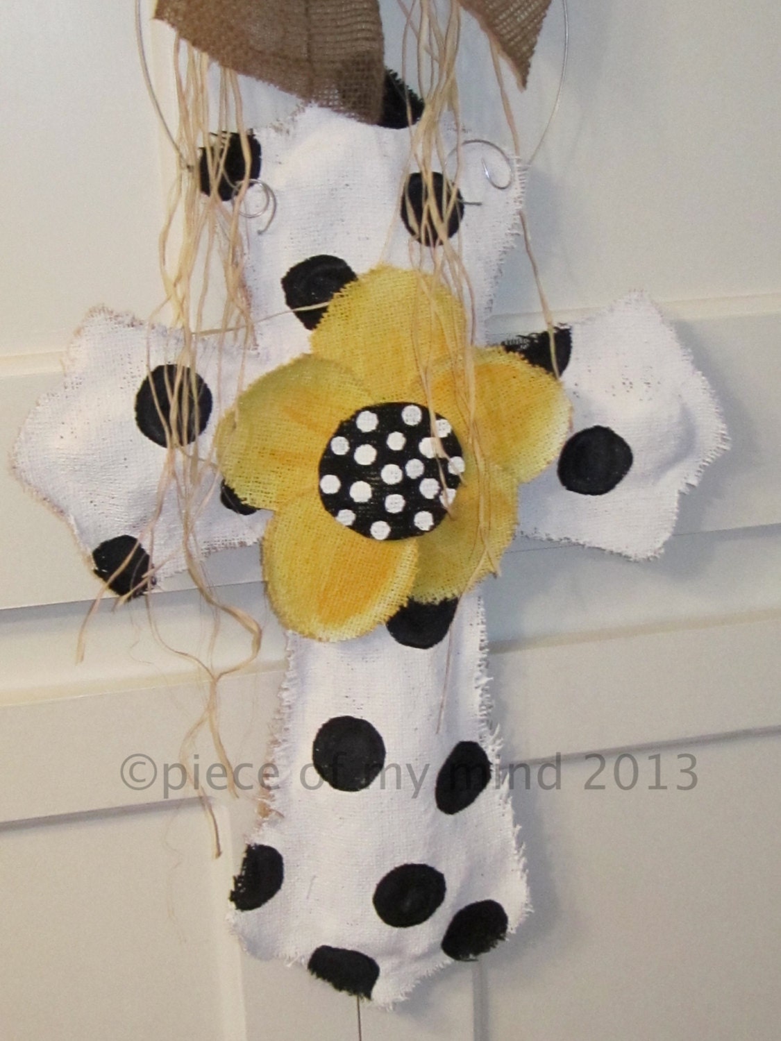 Burlap Cross Burlap Door Hanger Black and White with Flower