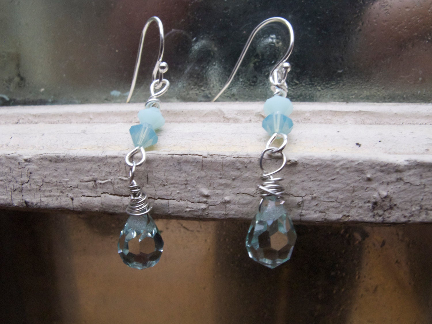 Sea-toned Swarovski & Crystal Earrings on Sterling Silver Ear Wires