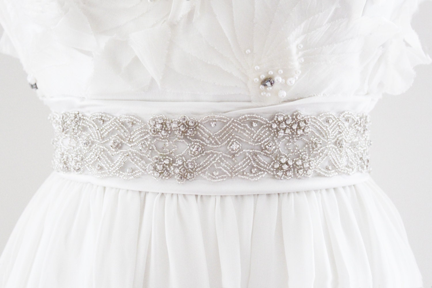 ALLISON - Beaded Rhinestone Wedding Sash, Bridal Belt