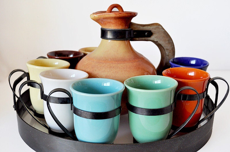 Franciscan Pottery Carafe Cups and Tray GMB