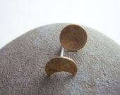 Gold moon earrings, 1 crescent, i full moon, lunar phase. Brass studs