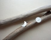 Moon phase Earrings, 1 crescent & 1 full moon, sterling silver studs