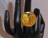 Fashion RING Gold  Seahorse Coin Leaf  Large Silver Plate Ocean Beach