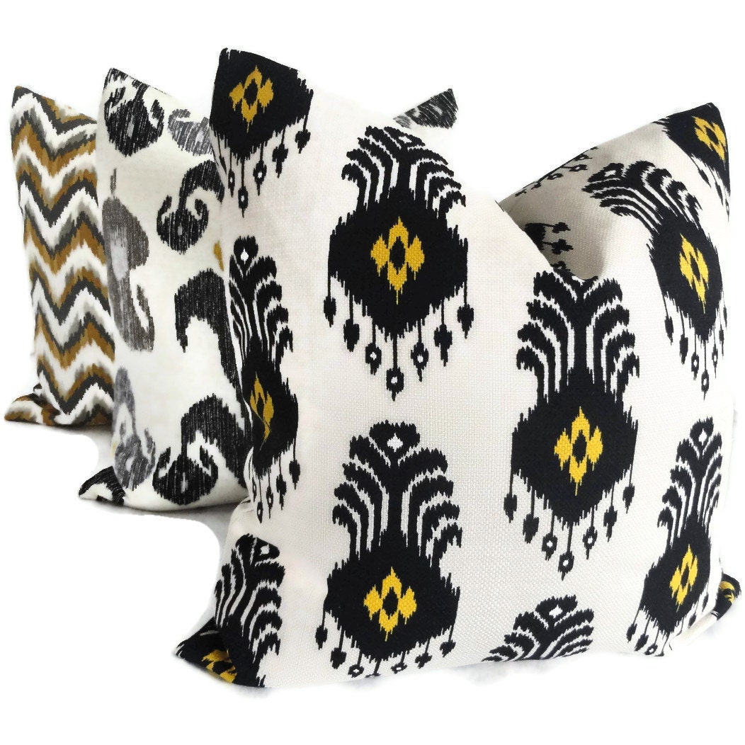Nate Berkus Black and Gold Ikat Decorative Pillow Cover, 18x18, 20x20, 22x22 or lumbar pillow, Accent Pillow, Throw Pillows,