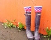 SLUGS Fleece Rain Boot Liners Turquoise with a Southwest Tribal Geometric Chevron Cuff, Spring Showers, Rainy Day Style (Sm/Med 6-8 Boot)