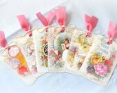 6 Handmade Botanical Tags - Springtime Seeds - Vintage Seed Covers - Flowers Garden