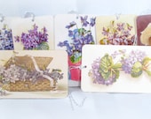 7 Handmade Violet Botanical Tags - Flowers, Bouquets
