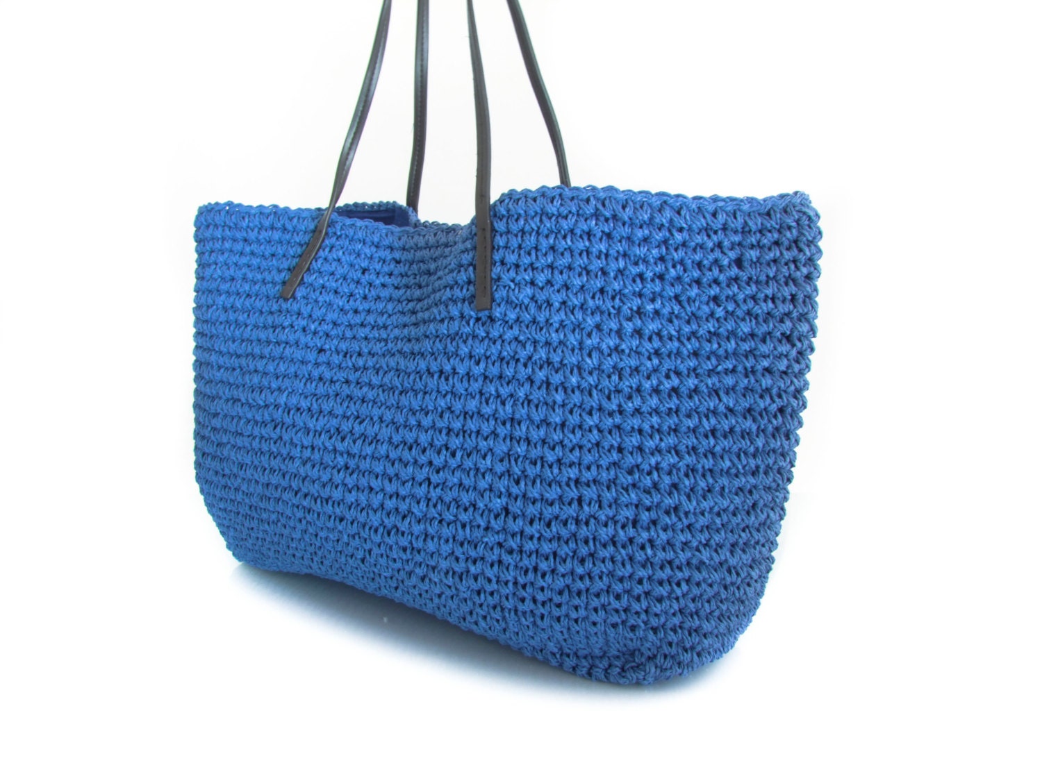 Handmade Raffia and vegan leather Spring Bag Tote Blue- the Bervlen - 20% launch discount