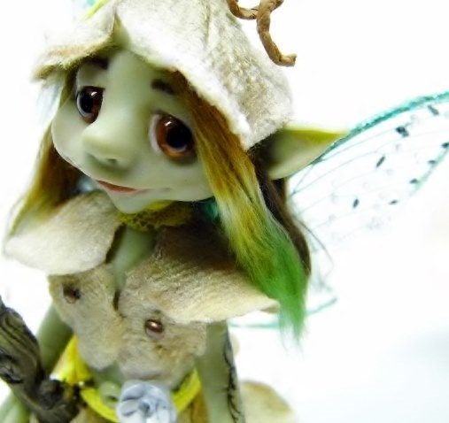 Ooak Handmade Polymer Clay Woodland Green Fairy Fairie "Mossy" Fantasy Art Doll