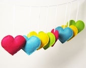 Set of 8 Felt Hearts - Fuchsia Blue Yellow Green - Handmade Easter ornaments - Birthday party decors for girls and boys - Wedding decoration