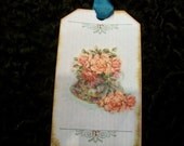 Shabby Chic Tea Cup With Roses Tags ( Set of 6 )   TG 120