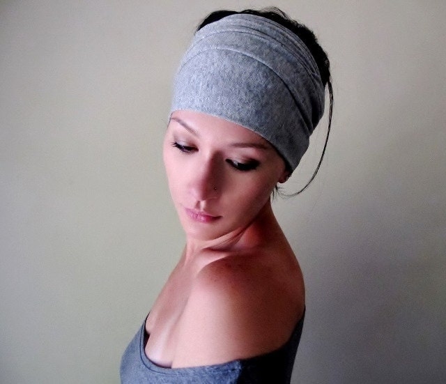 Heather Gray Head Scarf - Hair Wrap, Headband, Hair Accessory - Neck Bow, Sash - Jersey Head Scarves