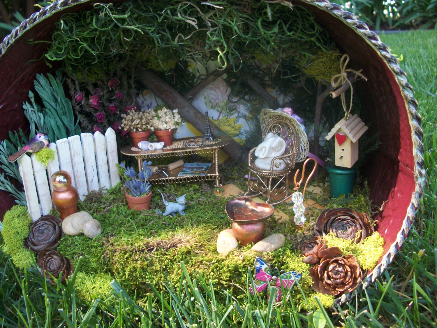 OOAK Miniature Garden Scene Handmade Diorama Lighted