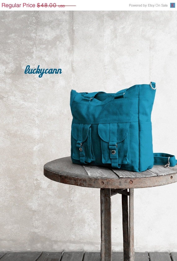 SUMMER SALE BAILEY // Teal // 024 // Luckycann // Handmade // Everyday Canvas Bag // Sale