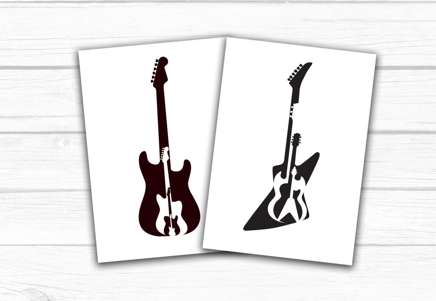 Bundle deal - two A3 black and white guitar prints