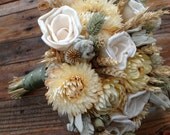 Creamy Wheat Collection - Bridesmaid Bouquet - Dried Flower Bouquet - Wood Sola Flower - Wedding Bouquet - Cream White Gray Sage Golden