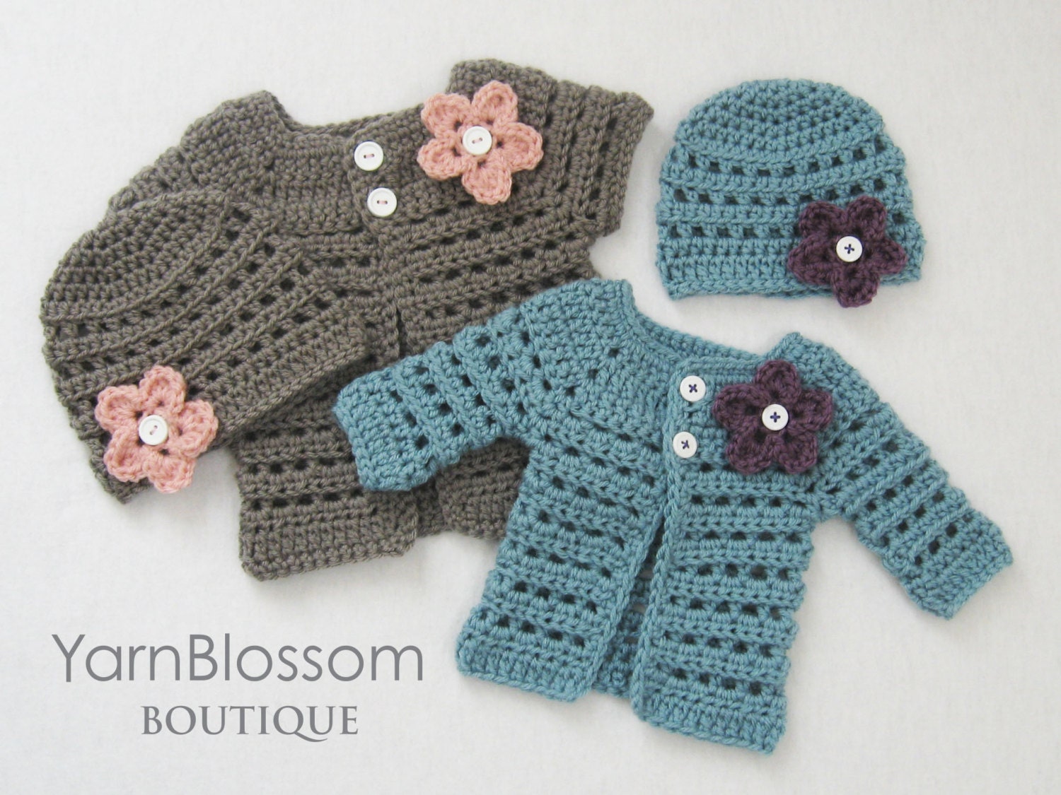 CROCHET PATTERN Mini Miss Cardigan & Beanie (4 sizes included from preemie to 6 months) Instant Download