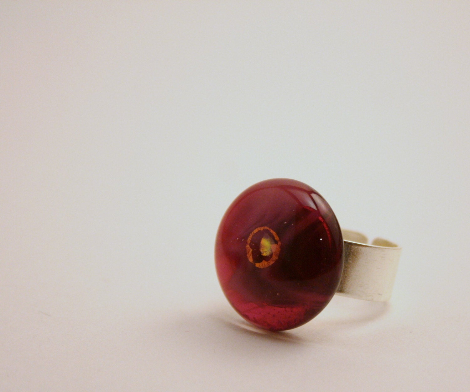 Modern Round Glass Adjustable Ring for her Cranberry Pink