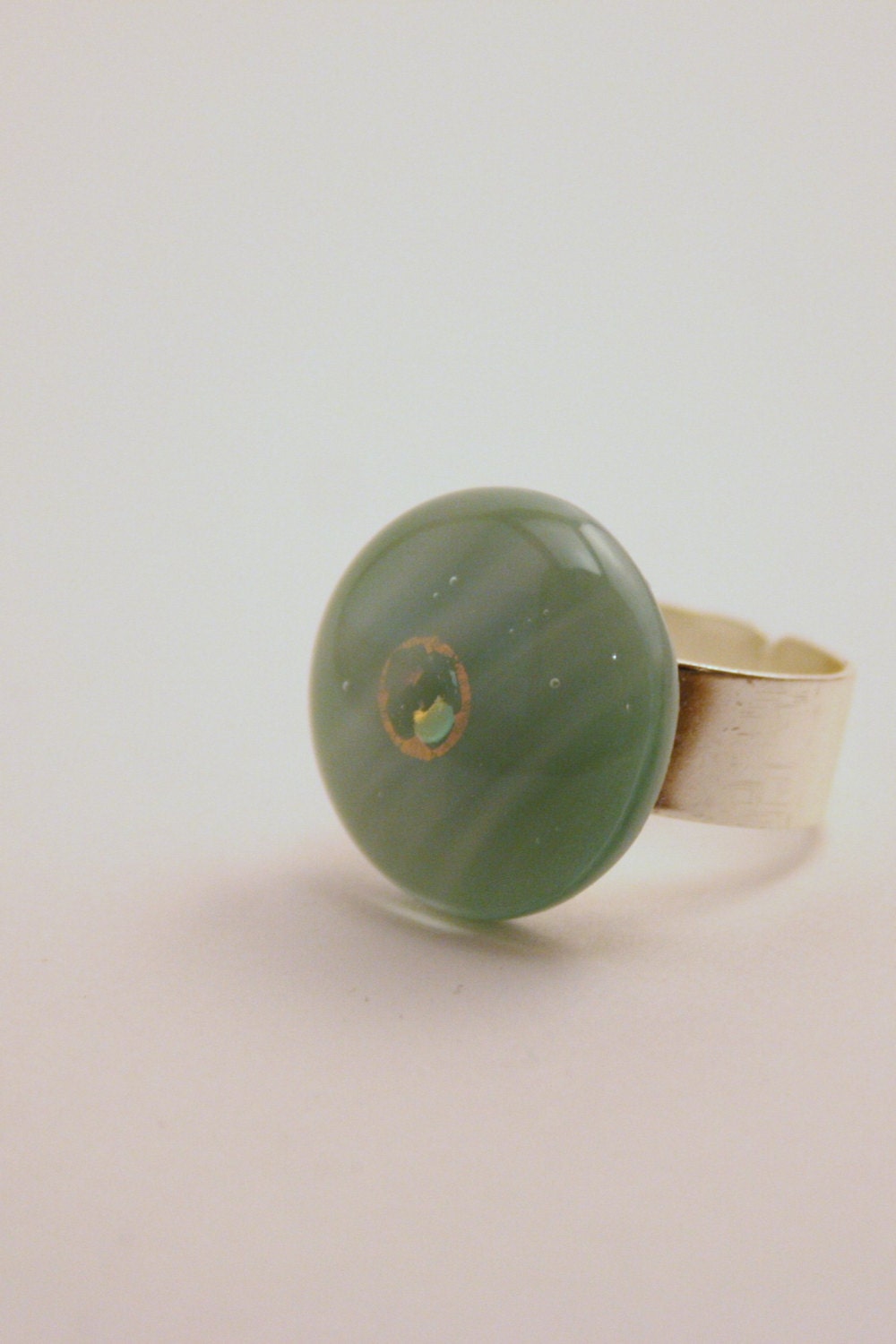 Modern Round Glass Adjustable Ring for her Sophisticated Sage Gray Green