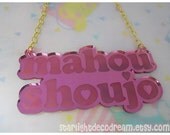 Mahou Shoujo Magical Girl Mirror Pink Acrylic Necklace for Cute Kitsch Fairy Kei or Kawaii Fashion