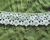 Vintage lace choker with golden cross charms
