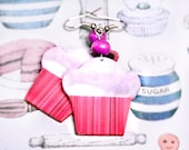Sweet Cupcake Earrings , Pink & Whipped Cream, Long dangle 2- sided Jewelry, Free Worldwide Shipping
