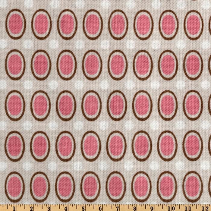 Pink ovals LAMINATED fabric yardage from the Daisy Cottage collection (aka oilcloth, slicker, coated)