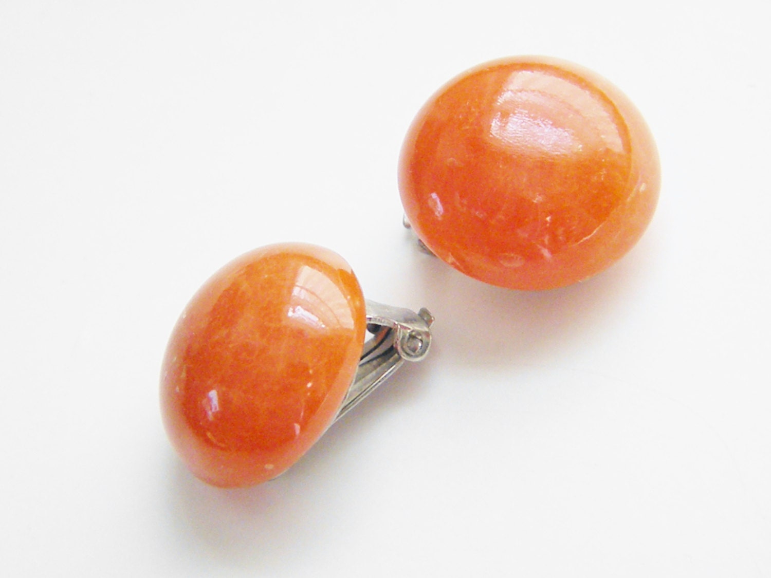 Vintage MoD Orange Amber Lucite Lozenge Earrings 60s