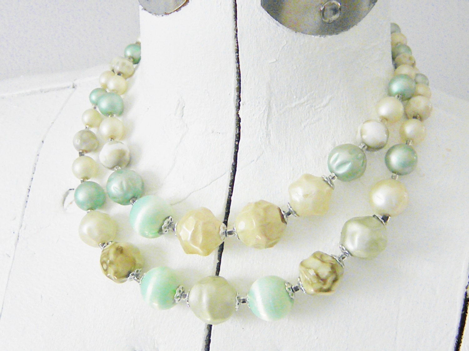 Vintage Green Beaded Multi Strand Choker 50s