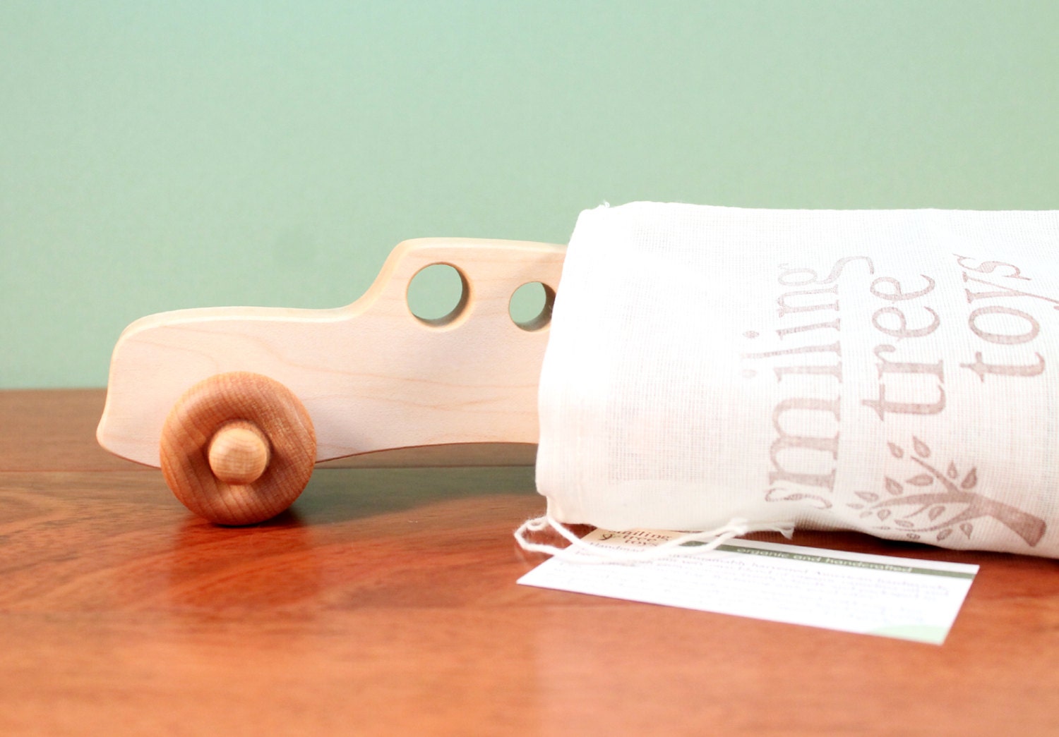 CLASSIC RACER natural wooden car - an organic hardwood toy for baby and toddler - heirloom keepsake with homegrown organic finish