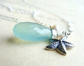 Beach Necklace Starfish Necklace Aqua Chalcedony Aqua Gemstone Light Blue Gemstone Sterling Silver SEASTAR COVE necklace