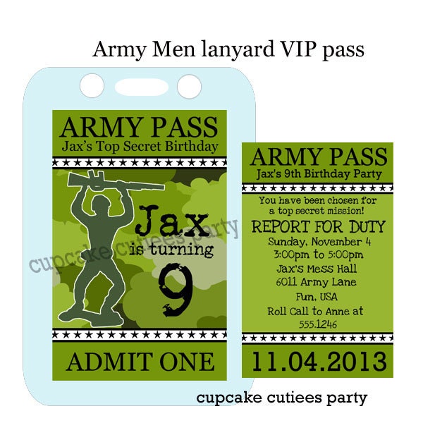 Army Men Camo  VIP lanyard Badge Custom Invites Digital Invitations  Printable - U Print