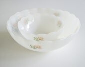 Vintage Milk Glass Bowls - Arcopal France Pink Rose Bowls - Set of Two