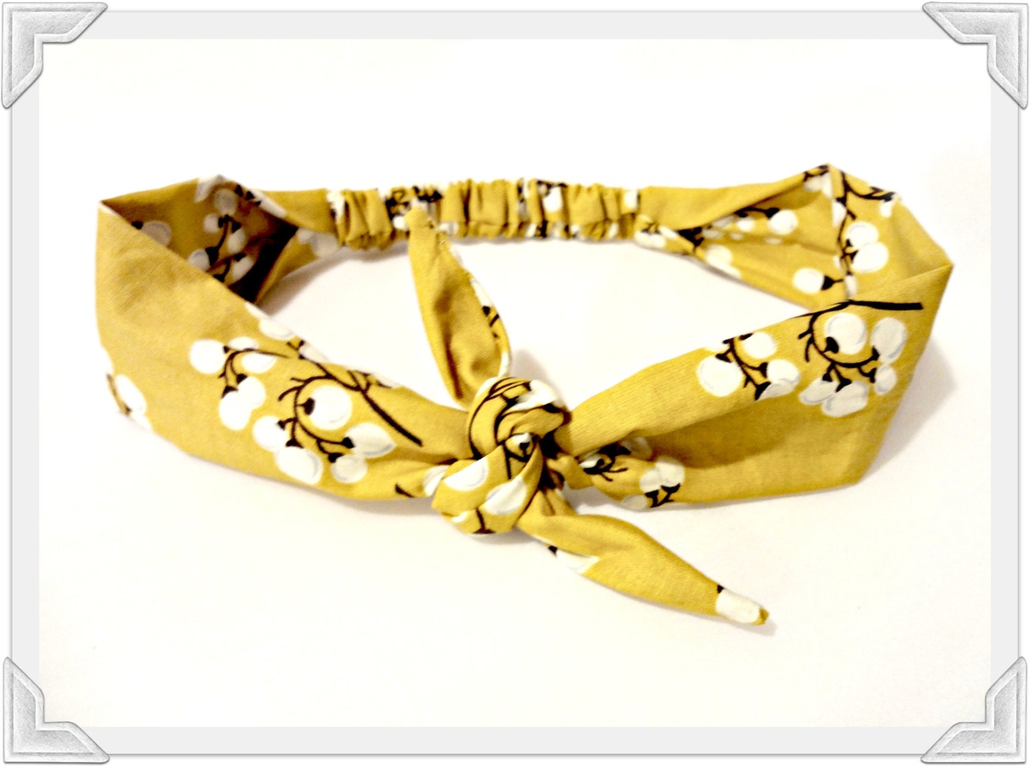 Tie Headband Mustard Vintage Bow Tie Head Scarf Printed HairScarf