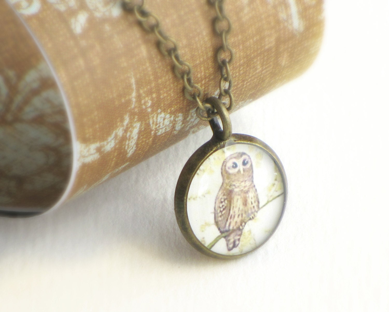 Barred Owl Necklace - antiqued bronze pendant - bird necklace - owl art