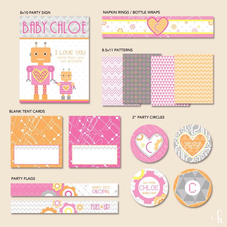 Custom Robot Baby Shower - "The Essentials" PRINTABLE Party Collection