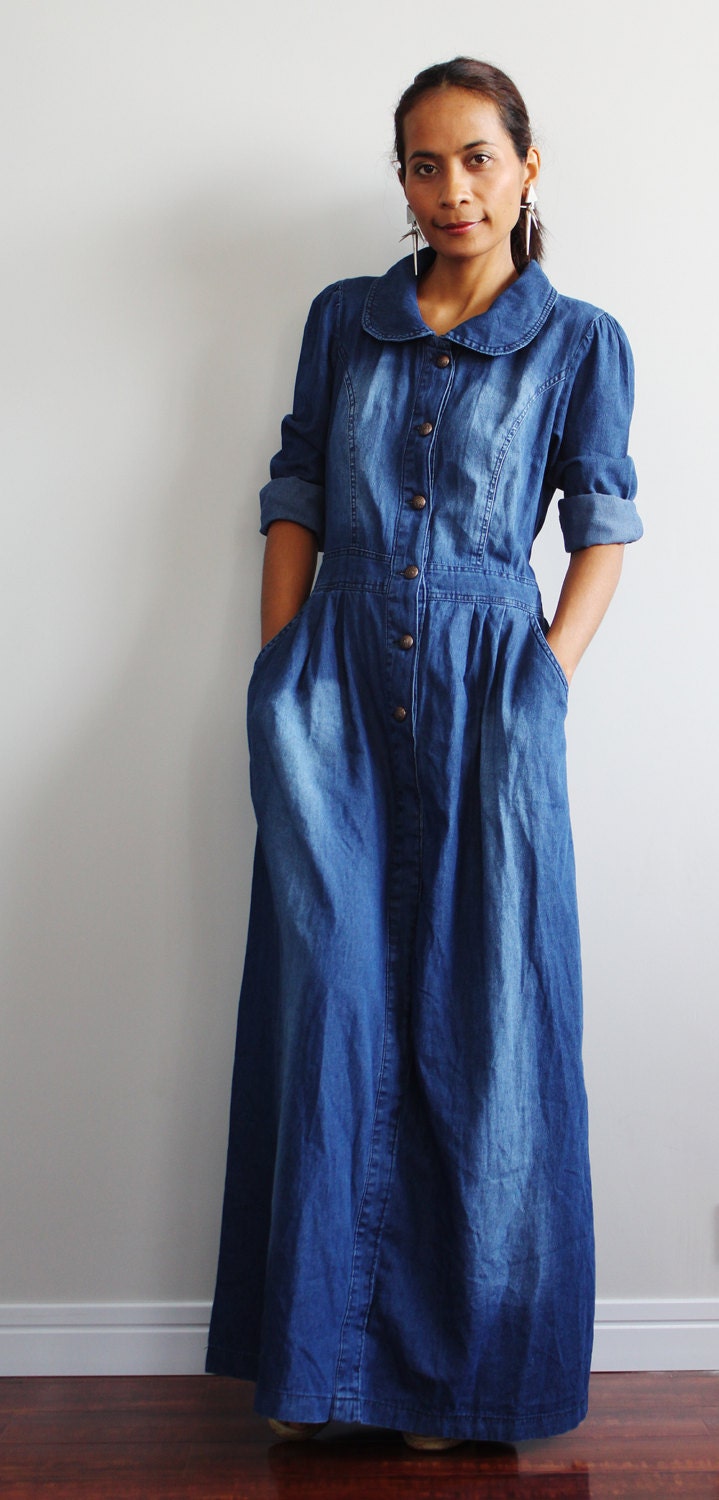 Denim Maxi Dress - Long Sleeved Dress  : Urban Chic Collection
