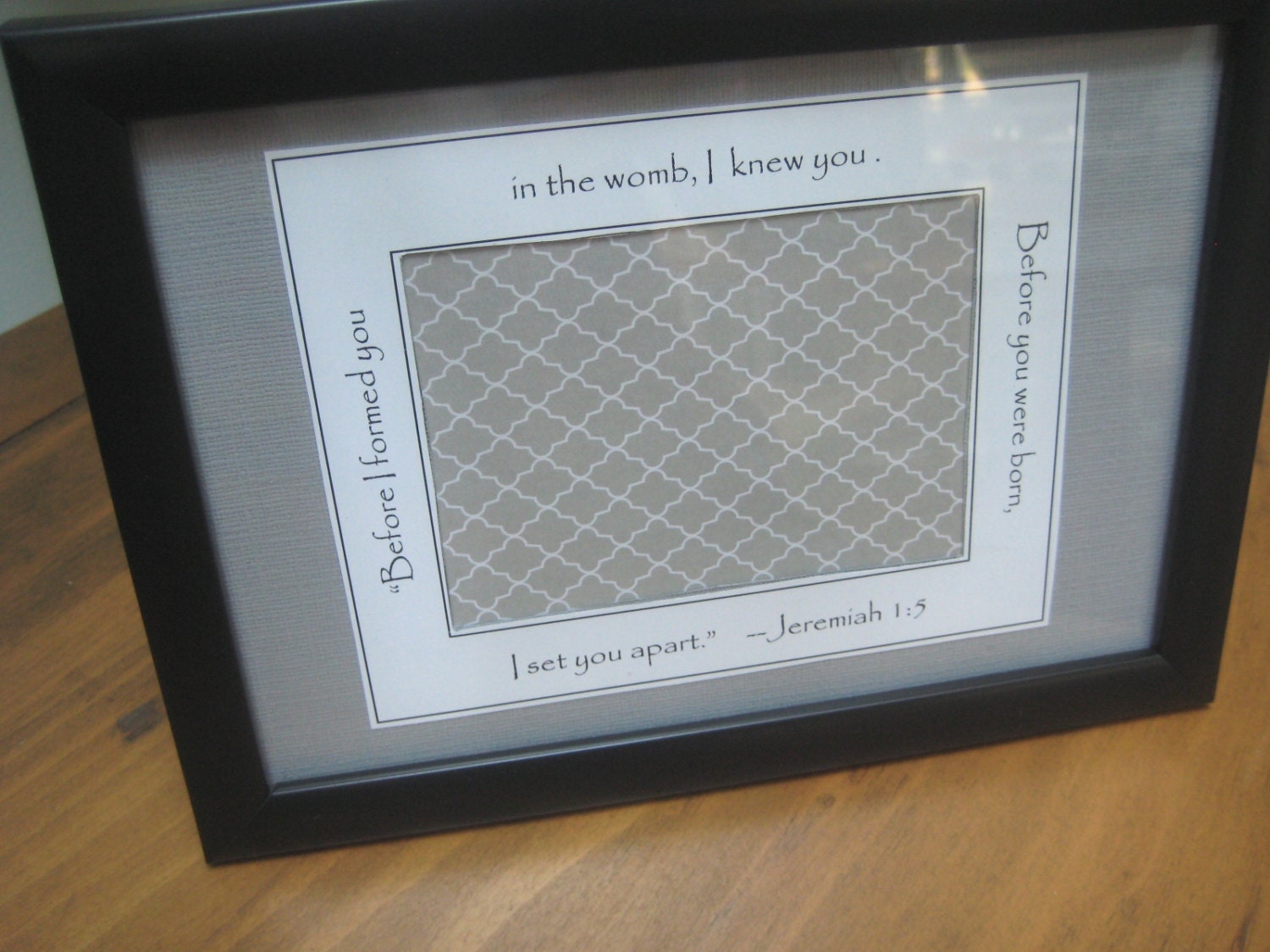 Ultrasound Frame w/ Bible Verse - 5x7 Black - Gender Neutral - Grey and White Linen and Diamonds