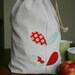 cotton produce/storage bag in red & teal leaves