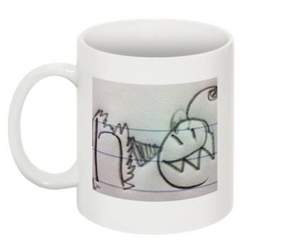 White Coffee Mug with pencil drawing 22 oz