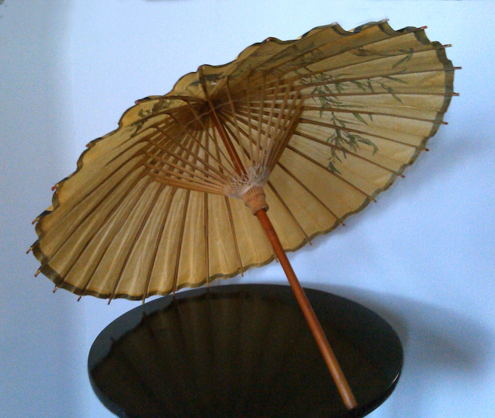 Vintage Asian Paper Umbrella - Smaller Size Parasol - Hand Painted - Hand Made  - at KonniesPlace