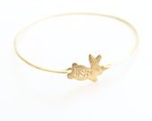 Brass Bunny Rabbit Inital Bracelet, Custom Initial Bangle, Brass, Custom Jewelry, Personalized Jewelry, Gift, Initial Monogram Bracelet