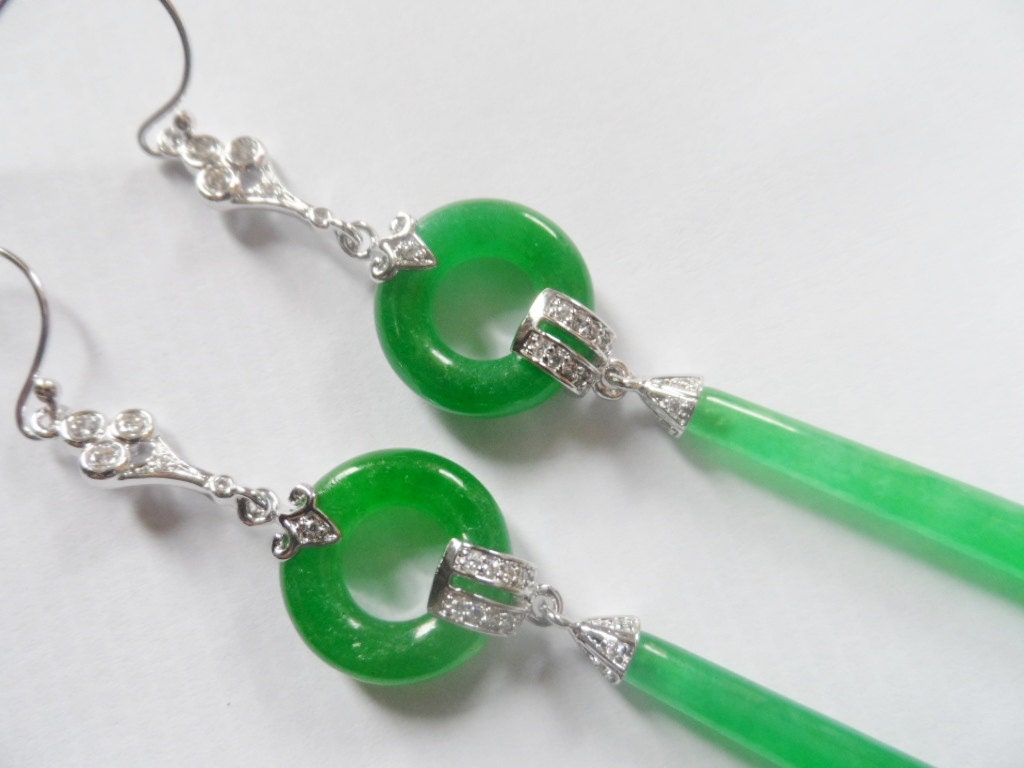 Art Deco Silver All Jade Drop Earrings