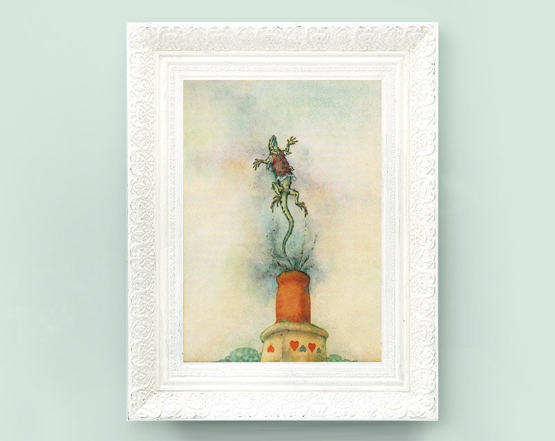 Vintage Alice in Wonderland Print. Alice Print. Mad Hatter Tea Party Print 7x10. Lewis Carroll Print LCA2 Aqua Mint Pastel