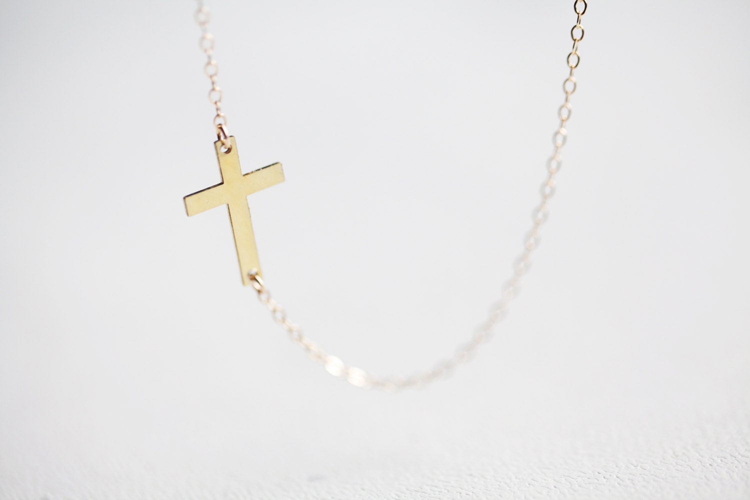 Sideways Cross Necklace - gold side cross pendant 14k gold filled jewelry, popular and trendy little trinket